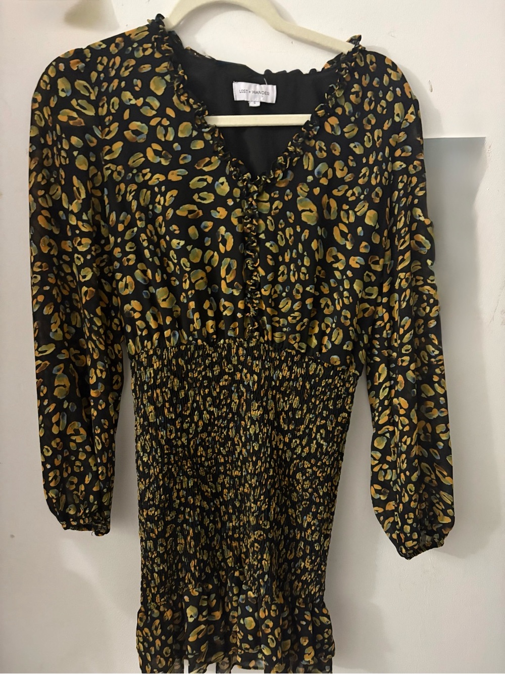 Lost + Wander Leopard Print Smocked Mini Dress